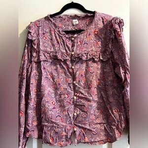Gap lavender floral ruffle blouse XL